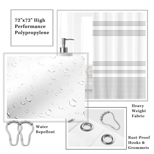 Britimes Bathroom Accessories Sets, White Shower Curtain Set with Trash Can, Soap Dispenser, Toilet Brush Holder, Toothbrush Holder and Toothbrush Cup for Bathroom Decor 72"*72" - color: White