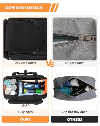 Tactical Travel Toiletry Bag for Men, Extra Large Dopp Kit Organizer | Large Toiletry Bag with Dual Way Zippers, Tactical Design, Wet & Dry Separation,Travel Hygiene Bag for Shaving Grooming