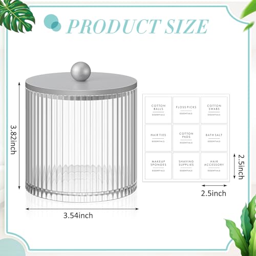 Yaomiao 6 Pcs Ribbed Bathroom Canisters Apothecary Jars with Silver Bamboo Lids and Label Stickers, 18 oz Plastic Canister with Fluted Design for Cotton Ball, Swab, Floss Picks House Storage - color: Silver