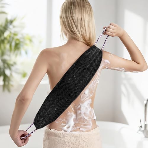 Manmihealth Soft Silicone Body Scruuber & African Bath Sponge Net Set, Gentle-Cleansing Shower Brush & Exfoliating Mesh Combination, Lathering Well Africa Wash Net Shower Scrubber (Black) - color: Shower Brush+net Sponge Set (Black)