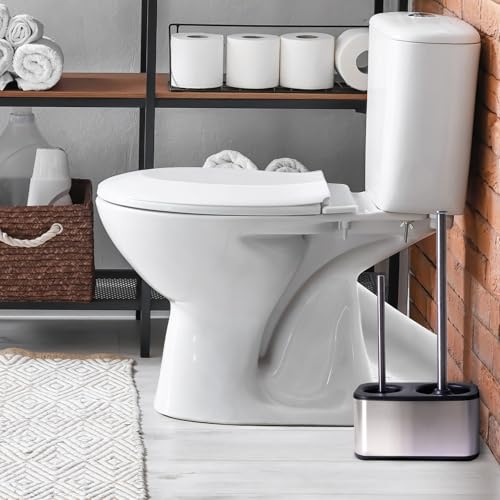 Blue Donuts Toilet Brush and Plunger Set with Holder, Sleek Minimalist Modern Stainless Steel Bathroom Accessories Toilet Plunger and Toilet Bowl Brush Combo - color: Stainless