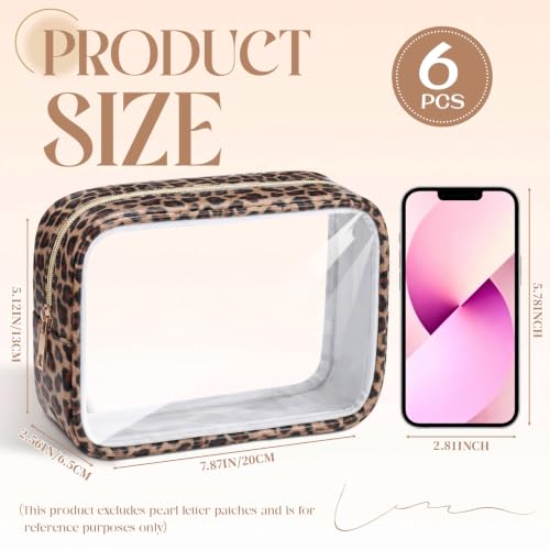 Abbylike 6 Pcs Clear Makeup Bags Bulk PU Leather Cosmetic Pouches Transparent Toiletry Bags with Zipper Waterproof Purse Skincare Car Organizer for Girl Women Travel Gifts(Leopard Print) - color: Leopard print