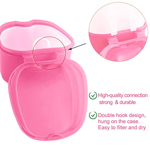 Keedolla 2 Pack Denture Soaking Cup Retainer Cleaner Case, False Teeth Container Denture Holder Box Case for Clear Braces, Mouth Guard, Night Guard - Pink & Blue - color: Blue & Pink
