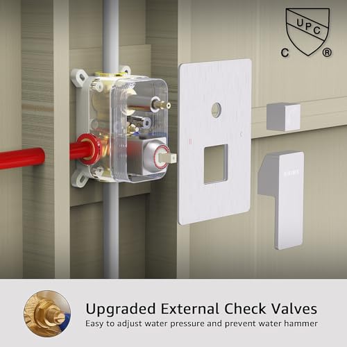 KOJOX Shower System with High Pressure 12 Inch Rainfall Shower Head, Handheld Shower head and Shower Faucet Trim valve, Bathroom Luxury Rain Mixer Shower Set Wall Mounted Brushed Nickel - color: Brushed Nickel, size: 12''