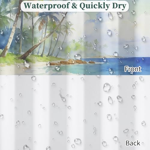 Fabric Shower Curtain with Hooks, Waterproof & Washable Polyester, Blue Coastal Beach Tropical Ocean Theme Shower Curtains for Bathroom, Nautical Palm Tree Beachy Bathroom Curtain, 71x74 Inch - color: Coastal Vacation