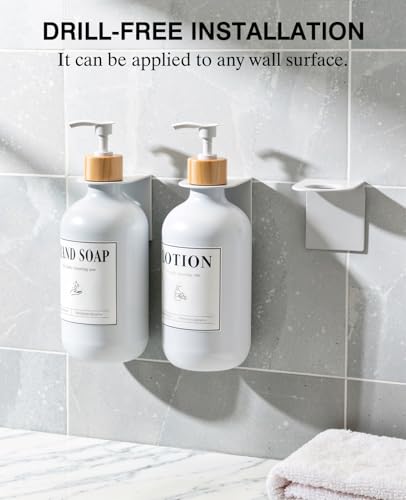 Luxspire Shampoo and Conditioner Dispenser, Shower Soap Dispenser Wall Mounted 3 Sets Plastic Bottles Bamboo Pump, 17OZ Shampoo and Conditioner Bottles for Bathroom, Shower Wall and Hotel, White - color: Matte White