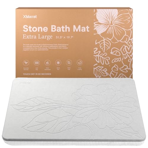 XMarrat Extra Large Stone Bath Mat Large, 31.5'' x 19.7'' Diatomaceous Earth Non-Slip Stone Shower Mat, Super Absorbent Diatomite Stone Mats for Bathroom, Quick Drying, Easy to Clean (Light Gray) - color: Light Grey F2, size: 31.5" x 19.7" (Rectangular)