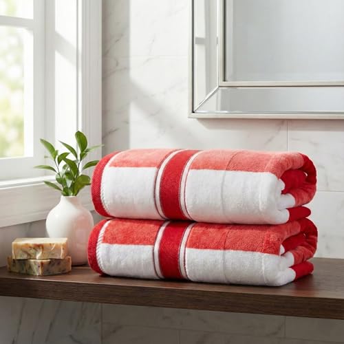 2-Piece Towel Set - 35x70in Extra Large Bath Towels - 500 GSM 100% Cotton Bath Towels - Absorbent Sheets for Shower, Gym, Spa, and Dorm Room by Lavish Home (Red) - color: Red