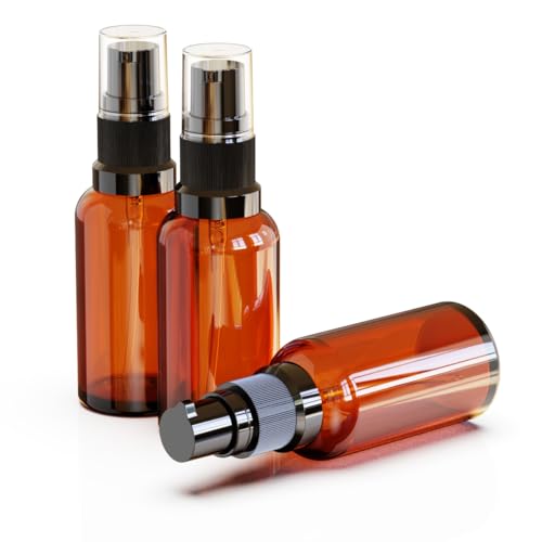 12Pack 1oz Amber Glass Pump Bottles, 30ml with Black Pump, Empty Refillable Travel Small Container For Lotion Cream Essentil Oil Shampoo (1oz) - size: 1oz Amber Glass