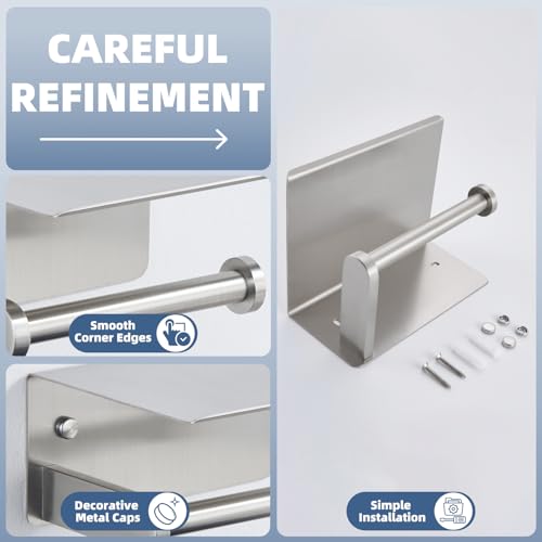 Toilet Paper Holder with Phone Shelf, APLusee SUS 304 Stainless Steel Bathroom Tissue Holder, Wall Mounted Roll Paper Dispenser, Brushed Nickel - color: Brushed Nickel, size: Single Rod