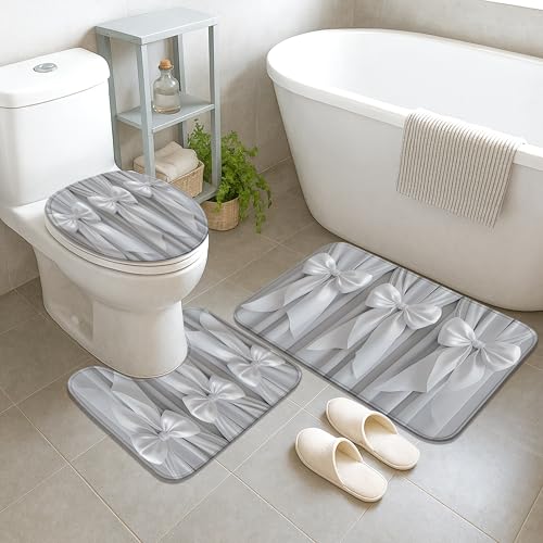 Bow Shower Curtain Sets, Elegant Modern Ribbon Curtain N/a Gray Polyester Waterproof Design Bathroom Shower and Rug Set for Bathtub Toile Guest Room Decor 72x72 Inch - size: 72"W x 72"L (Pack of 4)