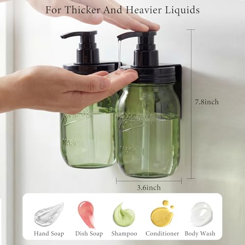 Amolliar Plastic Mason Jar Soap Dispenser with Pump Lid,16OZ Refillable Hand Soap Dispenser Set with Cute Lables - Farmhouse Decor for Kitchen Bathroom, Liquid Soap, Dish Soap, Lotion (2 Pack, Green) - color: Green Jar With Black Pump