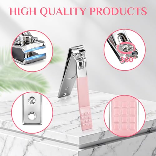 MINKINH 26-Piece Professional Manicure Set，Features Stainless Steel Tools, Carbon Steel Clippers & Travel Case for Women's Home and Travel Grooming(Pink) - color: Pink