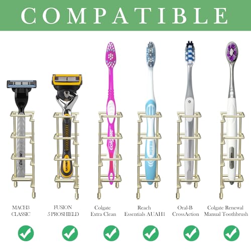 Linkidea Wall Mount/Countertop Toothbrush Holder for Shower, Stainless Steel Toothpaste Stand, 3 Slots Organizer Compatible with Colgate Extra Clean, Oral-B CrossAction (Gold) - color: Gold