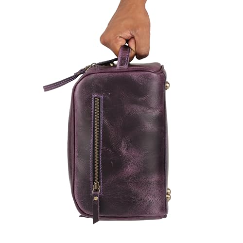 KomalC Travel Toiletry Bag – Premium Leather Dopp Kit for Men & Women with Water-Resistant Lining & Spacious Zippered Organizer - style: 1 Zip Classic Purple