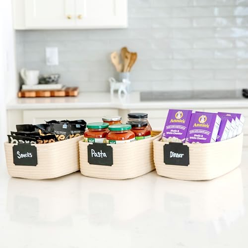 NaturalCozy 11.8"x8"x4.5” Storage Baskets for Shelves 3 Pack | Cotton Rope Woven Small Baskets for Organizing | Small Storage Bins for Nursery, Bathroom, Closet, Cube Shelf, Decorative, Gift Basket - color: Beige, size: 11.8" x 8" x 4.5"