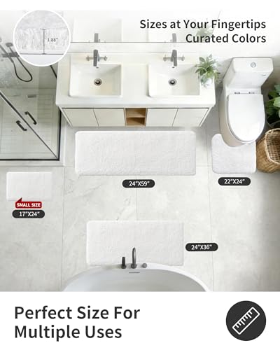 ILANGO White Bathroom Rugs 60" × 24" Non Slip & Super Absorbent Extra Thick Soft, Washable Bath Carpet Runner for Floor, Microfiber Plush Shaggy Bath Mats with Rubber for Bedroom Bathtub Shower Room - color: White, size: 2' x 4'11" (24''x59'' Bathroom Rug