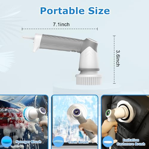 DAESUNG Electric Spin Scrubber, Cordless Power Scrubber & Electric Cleaning Brush with 7 Replaceable Heads, Dual Speed IPX7 Waterproof Handheld Scrubber for Bathroom, Shower & Tile Cleaning - color: Classic White
