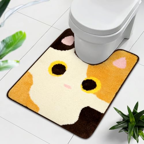 Toilet Rug - Calico Cat Rugs U Shaped Washable,Soft and Absorbent Bath Rug,Non Slip Toilet Bath Mat,Bathroom Contour Rug for Toilet Base (Yellow, 24" x 20") - color: Yellow, size: 24" x 20"