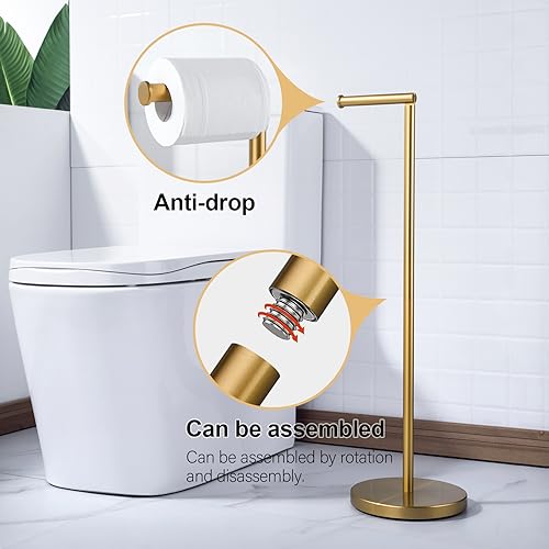 BAGNOLUX Bathroom Toilet Paper Holder Stand with Reserve, SUS304 Stainless Steel Rustproof Pedestal Tissue Roll Holder Heavy Duty (Brushed Brass) - color: Brushed Brass