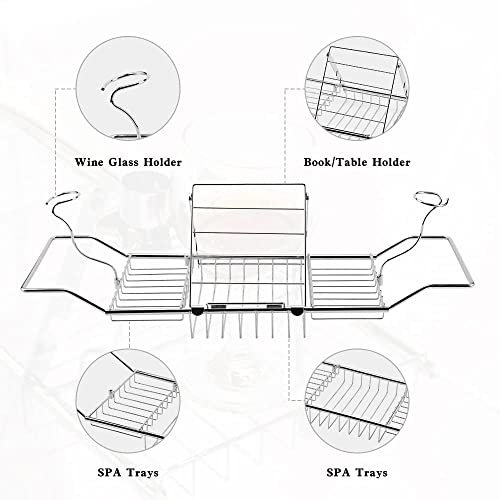 BDL Bathtub Caddy Tray Expandable Bath Tub Table with Wine Holder, Free Soap Dish and Laptop Reading Rack, Bathtub Tray for Home (Silver) - color: Silver