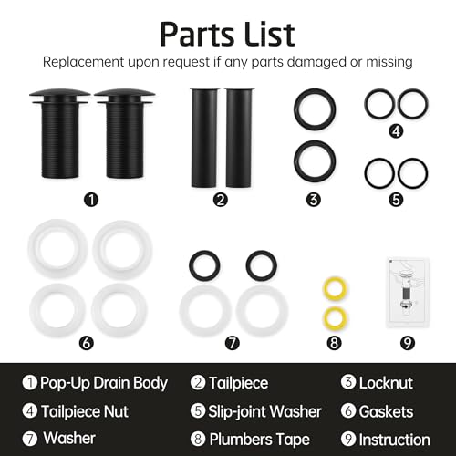 KES Black Sink Drain Without Overflow, Bathroom Sink Stopper, Pop Up Drain Vessel Sink, 2 Pack, Matte Black, All Metal Rustproof Brass and 304 Stainless Steel, for 1.6"-1.9" Sink Hole, S2008D-BK-P2 - color: Matte Black, style: NO Overflow, 2 Pack