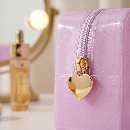 PVC Jelly Travel Makeup Bag,Waterproof Cosmetic Bag/Case with Zipper, Toiletry SPF Bag for Sunscreen, Skincare, and Daily Essentials (01 Ballet Pink) - color: 01Ballet Pink