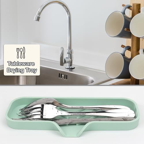 YASMEN Silicone Bathroom Soap Dishes, Sink Sponge Holder for Kitchen, Rubber Soap Dish with Drain, Shower Soap Sponge Tray, Sink or Counter Organizer, for Bar Soap, Bottle, Dish Soap Dispenser- Green - color: Green, size: M(9"×3.15" )