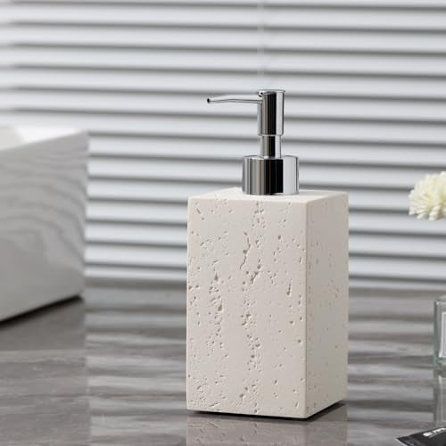 Soap Dispenser 420ML 14OZ, 2pcs Luxurious Hand Dish Soap Dispenser Set, Refillable Lotion Bottle with Rustproof Pump for Bathroom Countertop Kitchen Sink (Off White) - color: Cream