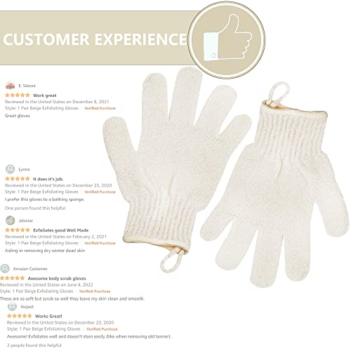 Exfoliating Glove - Body Scrub for Smooth and Soft Skin - Body Exfoliator for Ingrown Hair Dead Skin Remover and Itchy and Flaky Skin - Scrubber Shower Accessories for Women and Men 1 Pair Glove - style: 1 Pair Beige Exfoliating Gloves