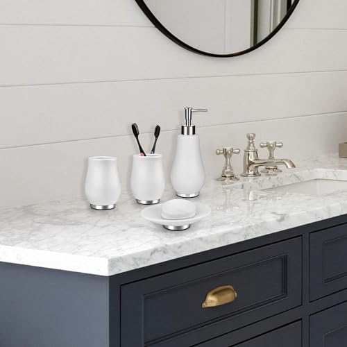 RQYIXI Bathroom Accessories Set 4 Pcs Toothbrush Holder Soap Dispenser Ceramic Bathroom Accessory Set with Toothbrush Cup Soap Dish Tumbler White - color: K-white