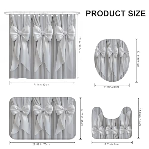 Bow Shower Curtain Sets, Elegant Modern Ribbon Curtain N/a Gray Polyester Waterproof Design Bathroom Shower and Rug Set for Bathtub Toile Guest Room Decor 72x72 Inch - size: 72"W x 72"L (Pack of 4)