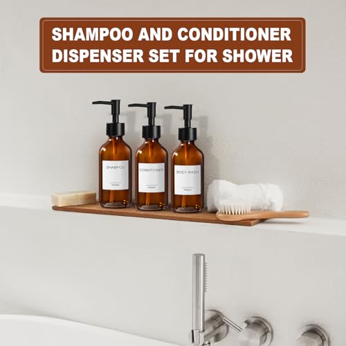 RYTOXILO 8 fl oz Amber Glass Soap Dispenser 4 Pack, Brown Glass Bottle with Pump, Refillable Round Hand Soap Dispensers Bathroom for Soap, Lotion, Oil, Shampoo