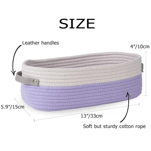 Cotton Rope Woven Basket Toilet Paper Baskets for Organizing Decorative Basket for Boho Decor Small Storage Basket Gift Baskets 13"x5.9"x4" Purple - color: Purple