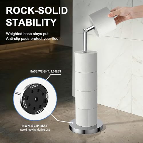 Free Standing Toilet Paper Rack, SUS304 180 Degree Rotatable Tissue Holder with Shelf, Polished Chrome Bathroom Storage Toilet Roll Stand - color: Polished Chrome