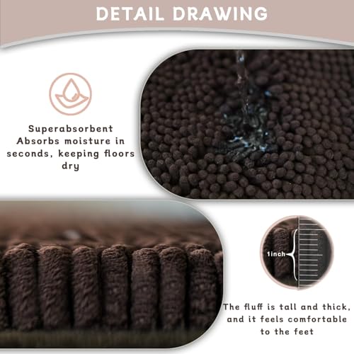 Chenille Bath Rug Runner, Ultra Soft Absorbent Bathroom Mat, Non-Slip PVC Backing, Machine Washable, 59x24, Coffee - color: Coffee, size: 2' x 4'11" (59"x24")