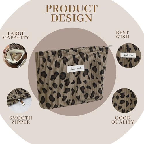 Wudygirl Makeup Bag Travel Cosmetic Bag for Women Small Makeup Pouch with Handle Zipper Cosmetic Pouch Handbag Aesthetic 8.3" x 5.9"(Coffee Leopard) - color: Coffee Leopard