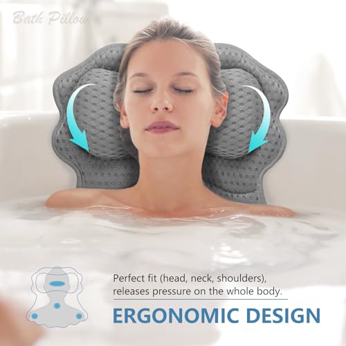 SetSail Bath Pillow, Relaxing Bath Pillows for Tub Neck and Back Support Soft 4D Breathable Air Mesh Ergonomic Bathtub Pillow with 6 Strong Suction Cups and Hook Luxury Bathroom Accessories,Grey - size: Grey2