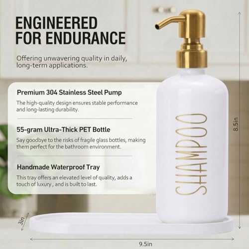 MOMEEMO Shampoo and Conditioner Dispenser Set with Tray, Refillable Shampoo Conditioner Body Wash Dispenser for Shower, Empty Shampoo Bottles with Pump, Bathroom Shower Soap Dispenser Set (Gold) - color: White Gold