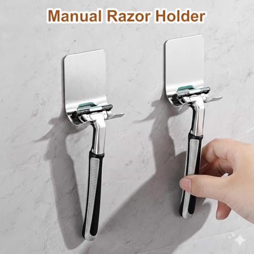4 Pcs Silver Razor Loofah Holder for Shower Self Adhesive Waterproof Shaver Hooks Waterproof for wall Metal Heavy Duty Utility Storage Hanger Hook Holder for Towels Accessorie Kitchen Bathroom(Silver) - size: Large Silver-4PCS