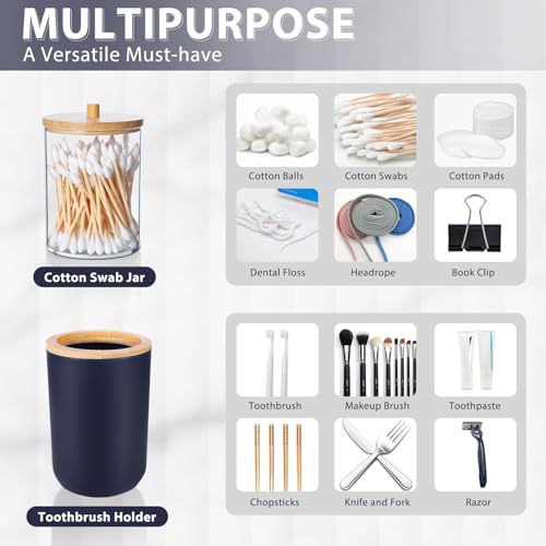 iMucci Bathroom Accessories Set 5Piece Navy Blue Bathroom Sets, Toothbrush Holder, Toothbrush Cup, Lotion Soap Dispenser, Soap Dish and Qtip Holder Bathroom Decor - style: Navy Blue