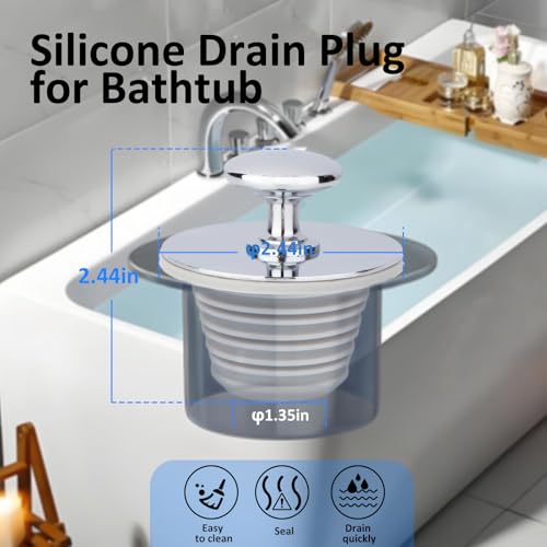 Bathtub Drain Stopper,Tub Silicone Stopper,Bathtub Drain Replacement Accessories,Suitable for Bathtubs,Sinks,Washbasin Drain Ooutlet Rubber Drain Stopper(Chrome) - color: Chrome Plating