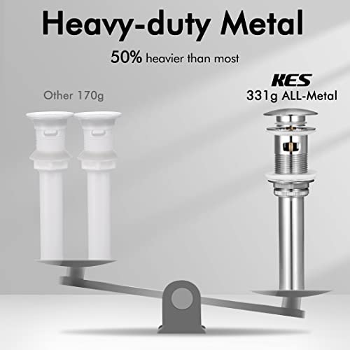 KES Bathroom Sink Drain with Overflow, Brushed Nickel Pop Up Drain 2 Pack, All Metal Bathroom Sink Stopper for Vanity Vessel Sink, T304 Stainless Steel and Brass, S2008A-BN-P2 - color: Brushed Nickel, style: With Overflow, 2 Pack