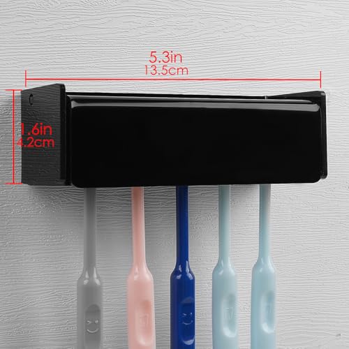 5 Slots Wall Mount Toothbrush Holder with Cover, Self Adhesive Toothbrush Storage Organizer for Shower, Toothbrush Hanger for Bathroom, Medicine Cabinet, Dorm (Black) - color: Black 1 Pack