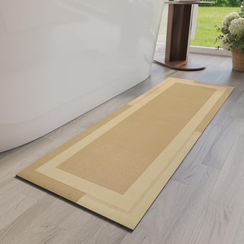 YDKGL Extra Long Non Slip Bathroom Runner Bath Mat, Rubber Backing Ultra Thin Bath Rug Fit Under Door Quick Dry Super Absorbent Washable Shower Mat for Bathroom Floor Bathtub Sink, Brown 17"x47" - color: A- Brown, size: 17” x 47“