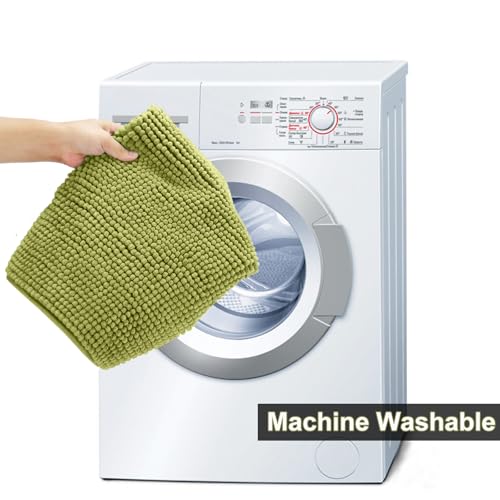 Urvoix Bathroom Rugs Sets 3 Piece, Non-Slip Chenille Bath Rug - Ultra Soft, Washable, Super Absorbent Bath Mat for Bathroom, Toilet and Tub (Moderate Olive) - color: Moderate Olive