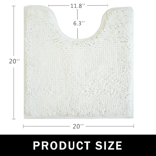 U-Shaped Toilet Rug, Chenille Contour Bathroom Mat, Non-Slip PVC Backing, Machine Washable, 20x20, White - color: White, size: 1'8" x 1'8" (20"x 20"U)