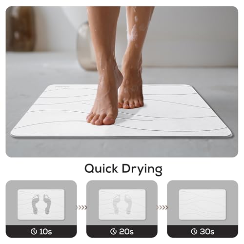 Super Absorbent Stone Bath Mat, Super Non-Slip Diatomaceous Earth Bathroom Rug, Easy Clean for Bathroom, Kitchen and Shower, Home Decor Accessories Rugs, Quick Dry (15.3″x23.6″, White) - color: White, size: 1'3" x 1'11" (Rectangular)