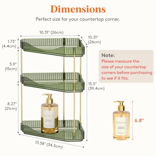 Lifewit 3-Tier Corner Bathroom Counter Organizer, Plastic Makeup Skincare Organizers Storage Countertop, Large Sink Cosmetic Perfume Shelf for Bedroom, Dresser, Kitchen, Vanity, Green, 39 cm/15inch(H) - color: Green, size: 3 Tier