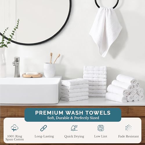 Casa Platino White Washcloths 24 Pack - 13x13 inches - 100% Cotton - Premium Quality Wash Cloths for Bathroom - Well Stitched, Soft & Highly Absorbent Washcloths Set - Ideal for Hotel, Spa & Salons - color: 02: White, size: 24 Piece Wash Cloth